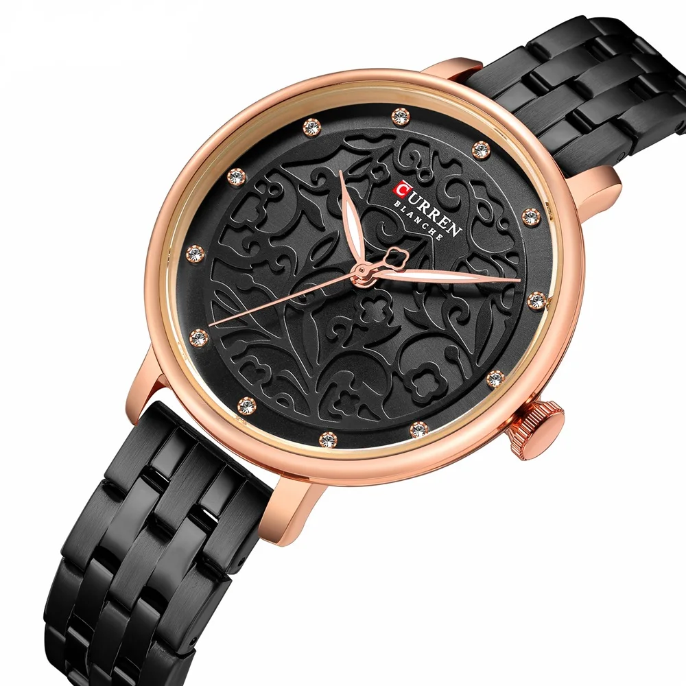 

Top Brand CURREN 9046 Watches Ladies Creative Rhinestone Clock Luxury Full Steel Quartz Watch Women Wristwatch Relogio Feminino, 6-color