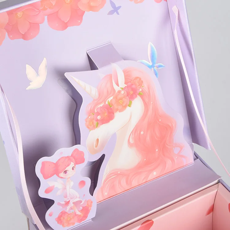 Cute design Unicorn Pink Recyclable Paper Packing Box Gift Packaging Box with Lid