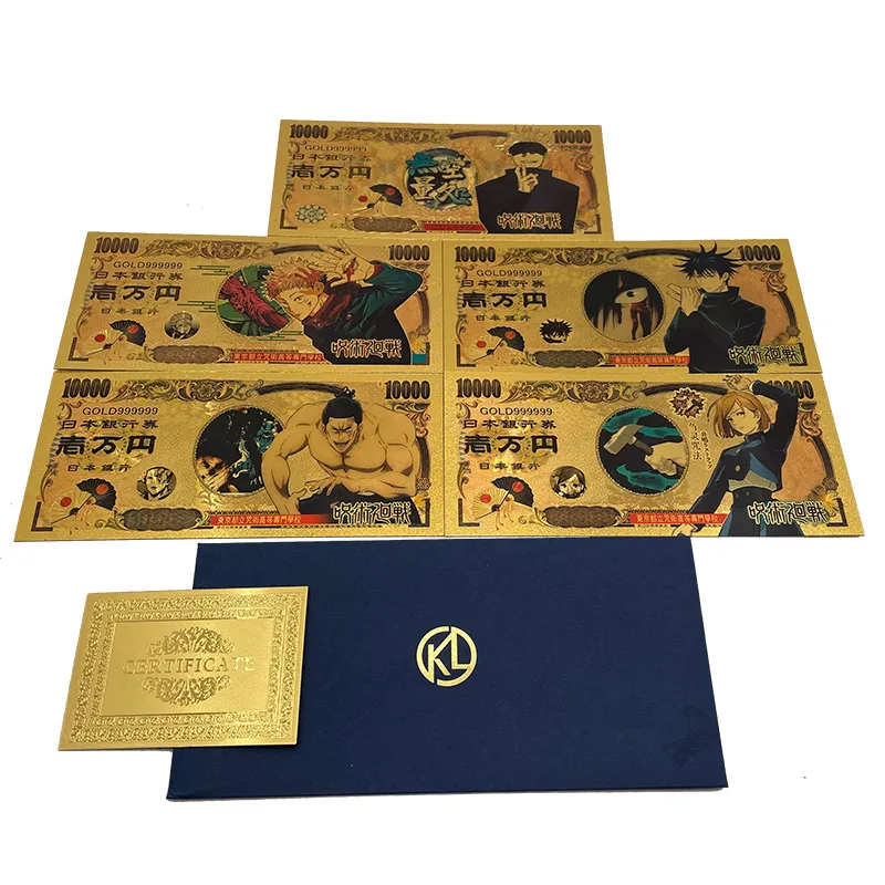 

Japanese Anime tickets metal crafts Jujutsu Kaisen gold foil banknote cards for collection