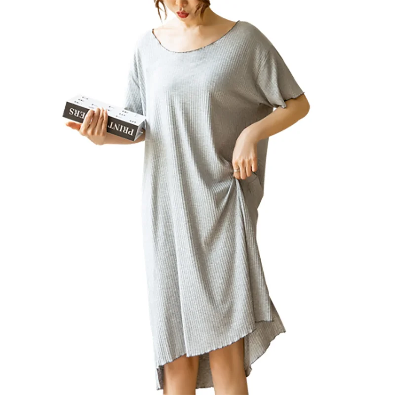 

Nightdress women's summer short-sleeved loose crimping summer women's nightdress long pajamas women's summer thin, Shown