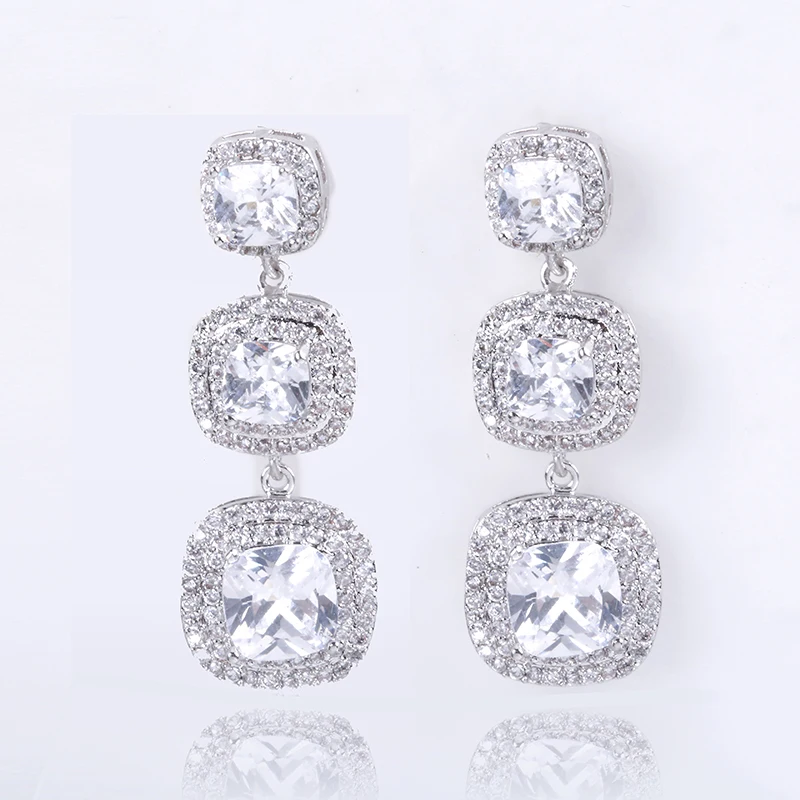 

Luxury White Square Zircon Stud Earrings Eardrop For Women Charm Silver Filled Zirconia Earrings Female New Year Gift, As picture