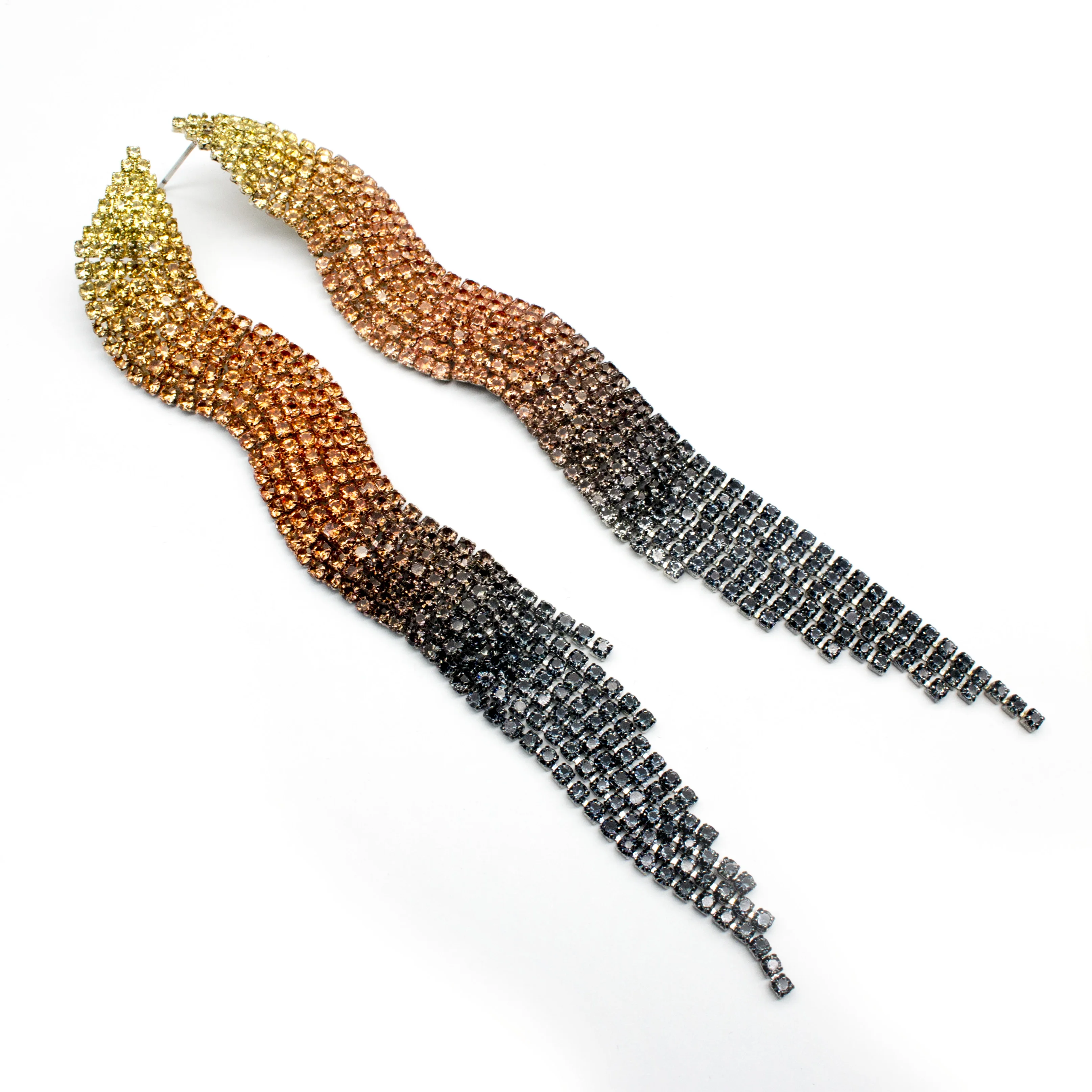 

hawaiian rainbow coloful crystal copper long boho womens earrings wholesale custom fashion Rhinestone tassel Earrings, Colorful