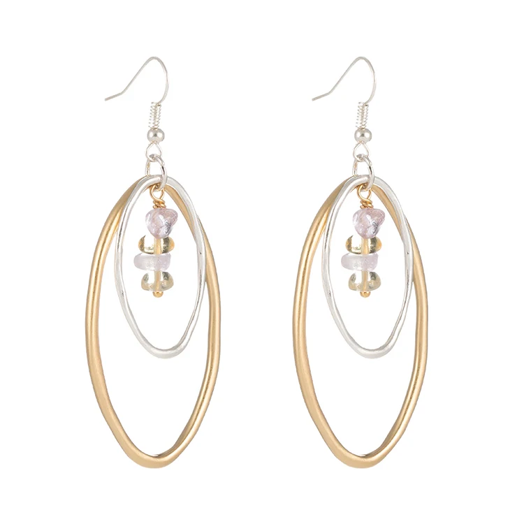 

Simple Pale Purple Natural Stone Double Eye Shape Earhook Earrings Woman Jewelry