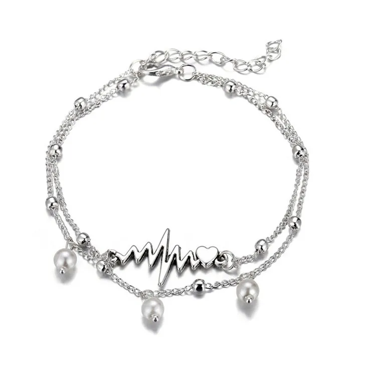 

Women Bead Initial Anklets Chains Charm Foot Jewelry Women Multi Layer Ankle, Silver,gold