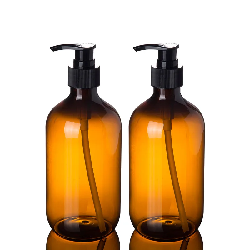 

luxury 300ml 500ml empty amber light green bottles shampoo plastic lotion bottle dry label