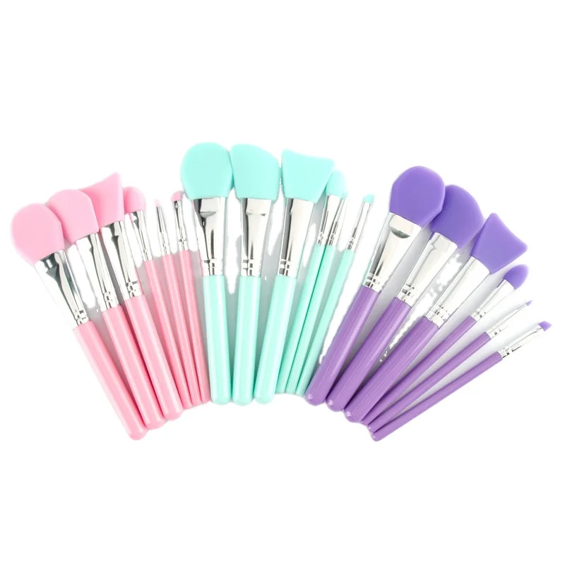 

Custom facial mask brush Pink Purple Black Green 6pcs portable soft silicone facial mask brush set, Customized color