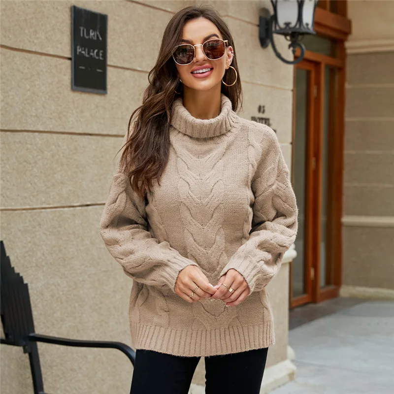 

Wholesale Women's Flared Sleeve Sweater European American Large Size Turtleneck Twist Sweater