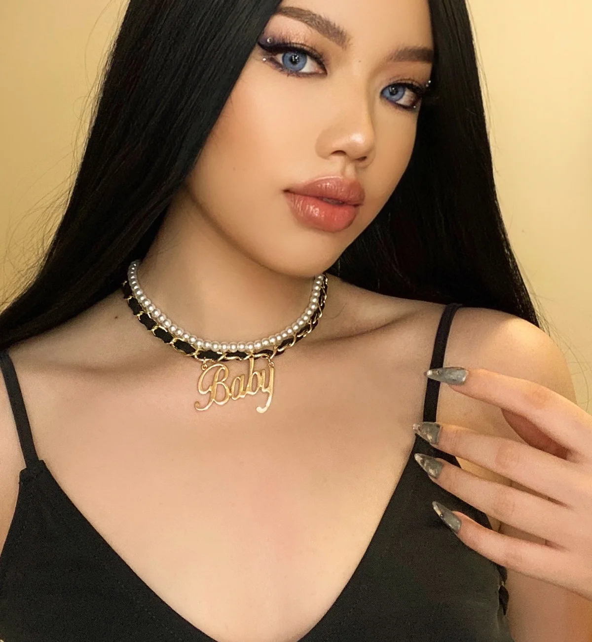 

European and American cross-border jewelry ins style pearl necklace female simple letter BABY pendant wild necklace