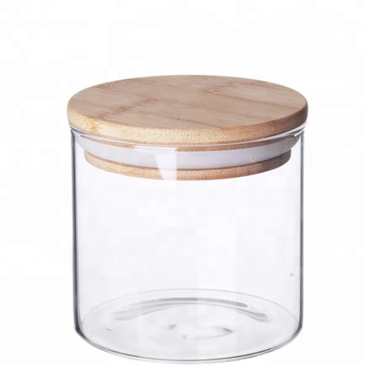 Australia free shipping best sell High Borosilicate Glass storage jars transparent candle jar with Bamboo Lid