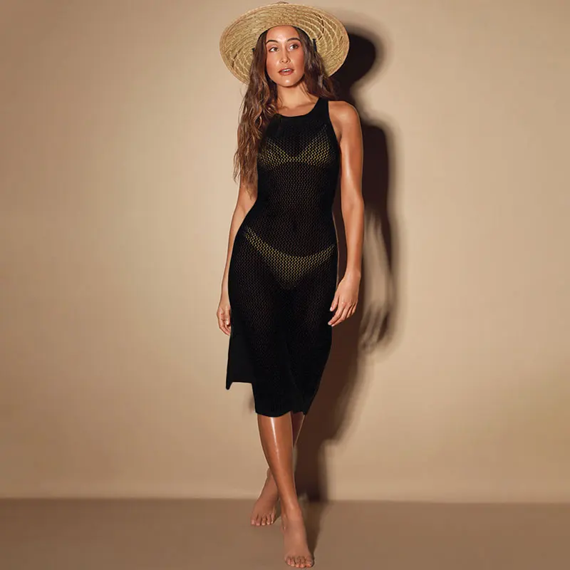 

Pareos Tunic Long Dress Beachwear Crochet Knitted Cover Up, Robe Plage Mesh Skirt Cover Up