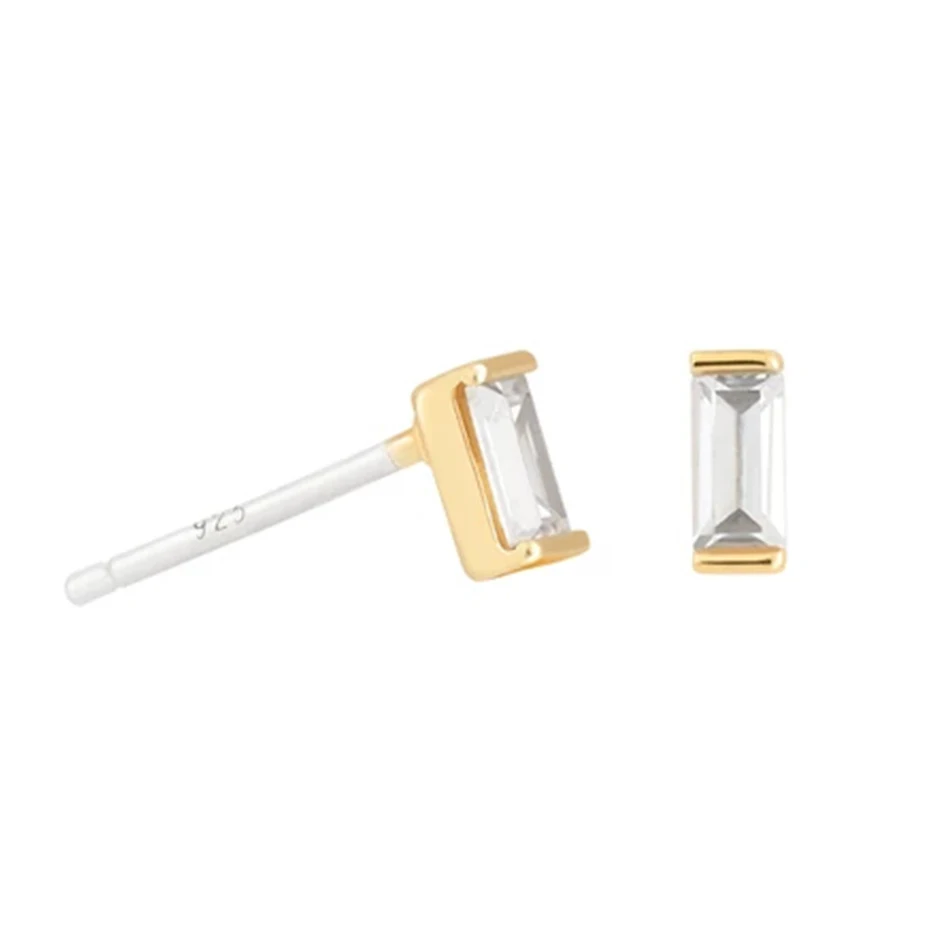 

14k Gold Plated 925 Sterling Silver Mystic Baguette Stud Earrings With Cubic Zircon For Women