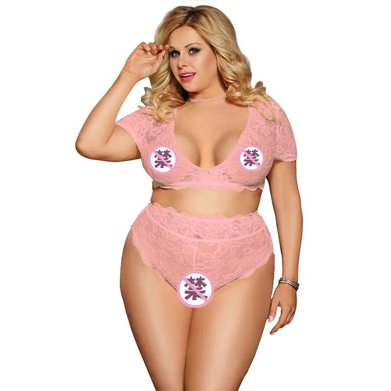 

XMKM-022-77 New Arrival In stock Flannel Babydoll Hollow Out Plus Size Sexy Elastic Lingerie Underwear Set for Woman, As photo