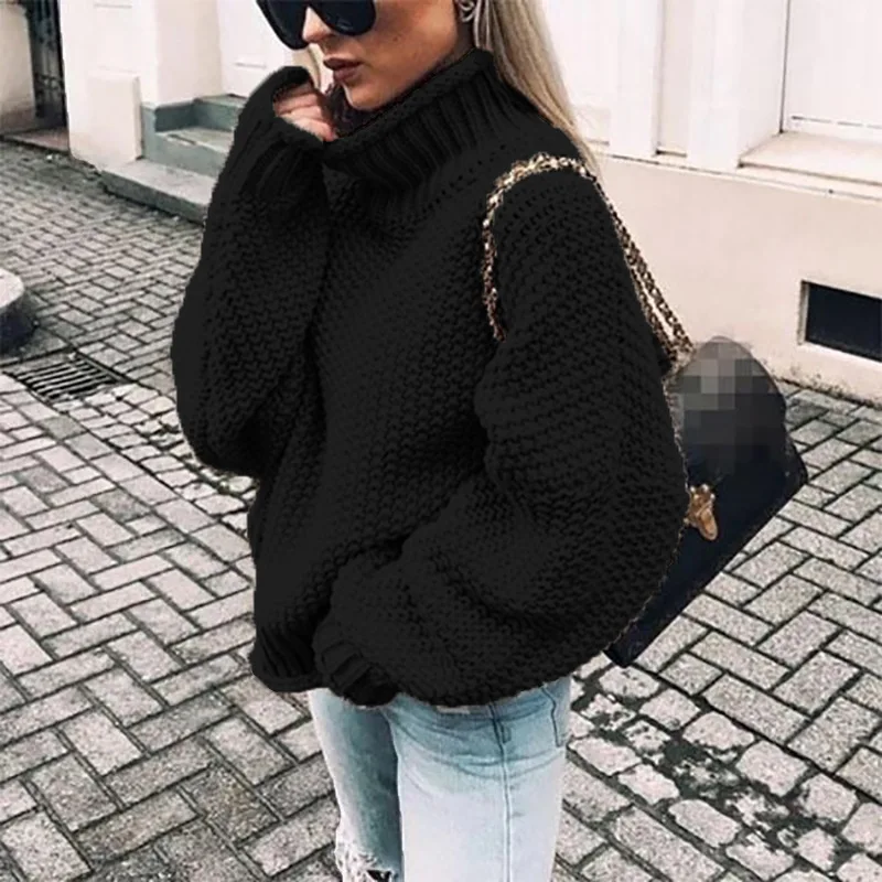 

WW-0288 Bold Lines Turtleneck Sweater Female Cuff Bat Sleeve Knit High Neck Batwing Winter Ladies Sweater