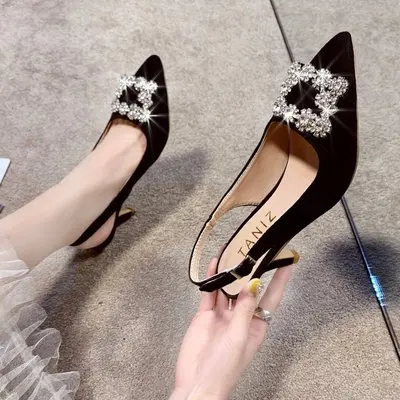 

Women Pumps Fashion Ladies Rhinestone Shoes Soft Leather Heels Shoes Woman Pointed Toe Non-slip Brand Plus Size High Heels