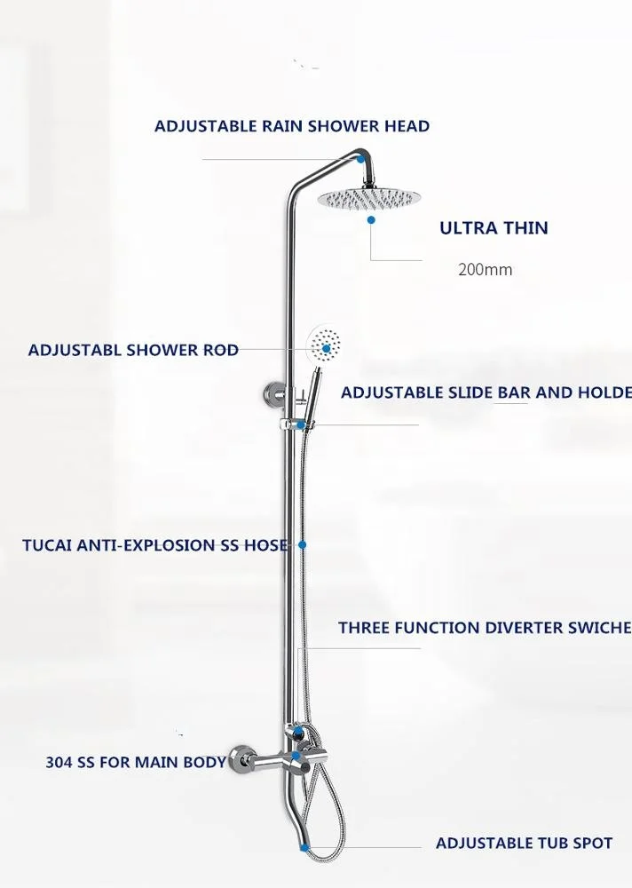 
wall mount SUS304 Stainless Steel Bathtub Shower Faucet Set 