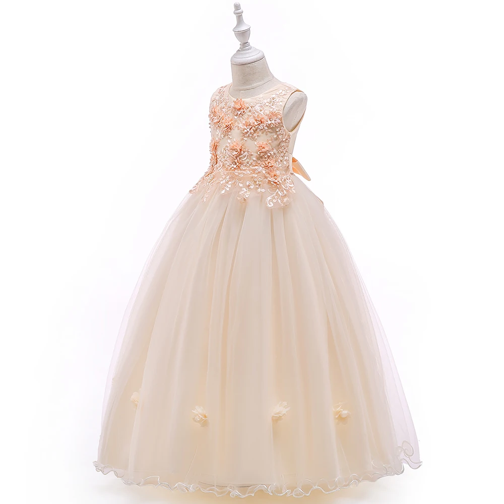 

Latest Children Birthday Dress Designs Flower Girl Wedding Gown LP-212, Champagne,grey ,red,blue