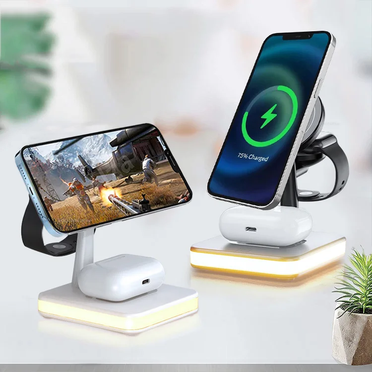 

New Products Night Light 2022 15W 3 in 1 Fast Wireless Charger Stand Universal Dock Magnetic Wireless Charging