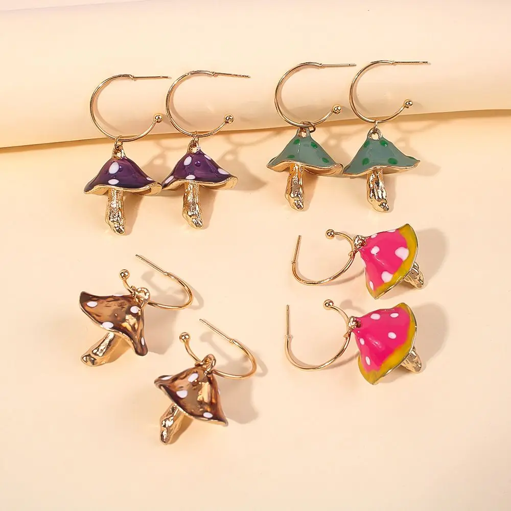 

epoxy colorful hot selling enamel pink mushroom drop kids earrings 2021 custom women jewelry