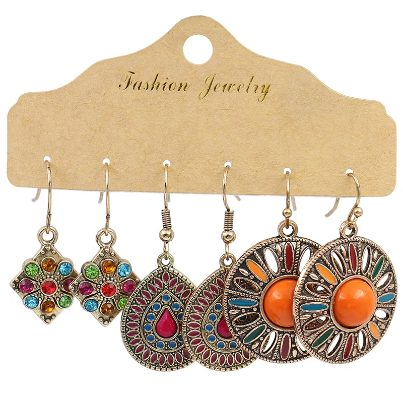 

Bohemian Vintage Drop Dangle Earrings Boho Earrings Set Statement Earrings National Style Alloy for Women Girls, As picture