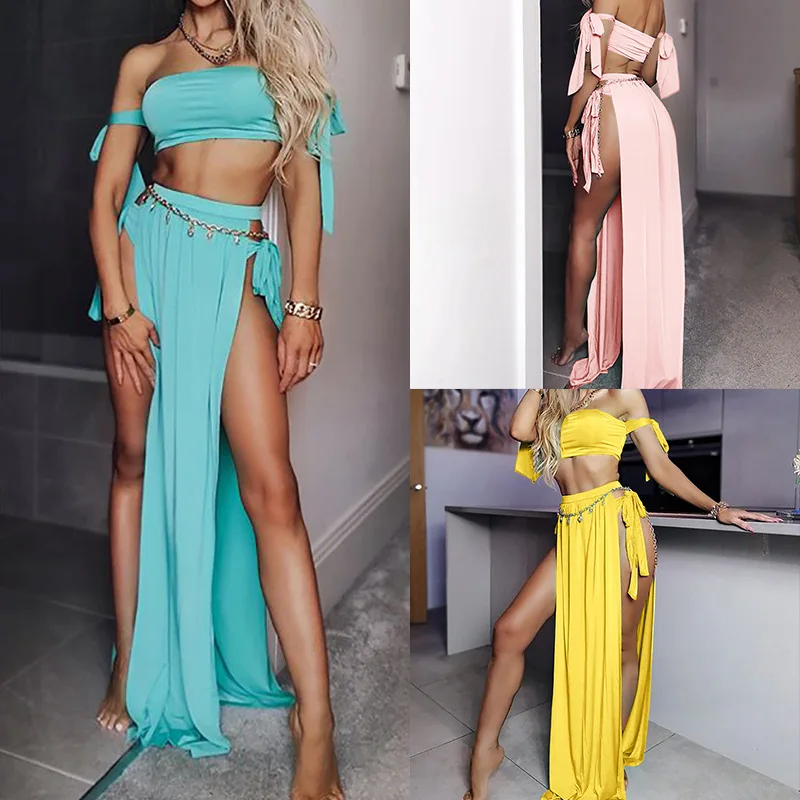 

2021 Hot sale sexy 2 piece set faldas de mujeres and crop top women dress skirt outfits, Picture