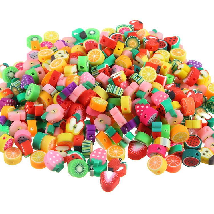 

CC1883 100pcs/bag Clay Jewelry Supplies Rainbow Polymer Clay Star Smiley Heart Fruit Initial Spacer Beads for DIY jewelry making