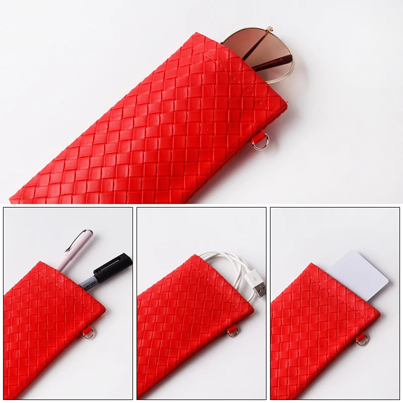 

STORY 2023 New Arrival Custom Logo Pu Leather Packing Pouch Weaving Eyewear bags For Glasses