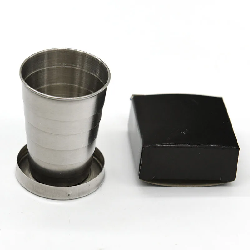 

A520 ODM Outdoor Stainless Steel Portable Folding Metal Telescopic Keychain Cups Picnic Mountaineering Collapsible Mug