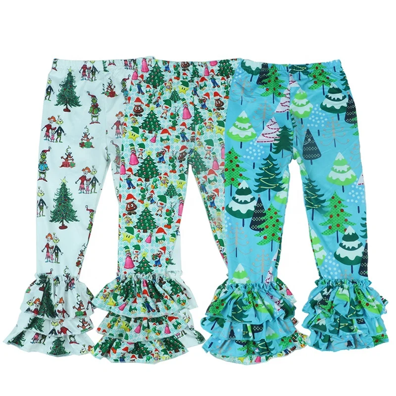 

Wholesale Baby Girls' Pants Bell Bottom Small Girls Trees Print Casual Pants Custom Little Girl Ruffle Pants