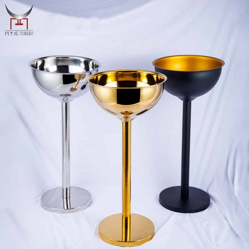 

12L Stainless steel high-leg inclined mouth ice bucket holder flat mouth ice bucket for club champagne bar party drink cooler