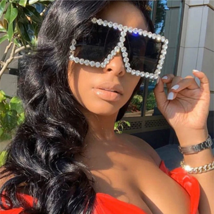 

Wholesale 2021 Trendy Designer Fashion Rhinestone Oversized Sun Glasses Luxury Womens Sunglasses Women