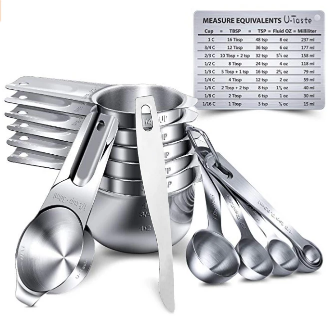 

Stainless Steel Measuring Cups and Spoons Measuring Cups Set For Kitchen Baking Tools, Silver