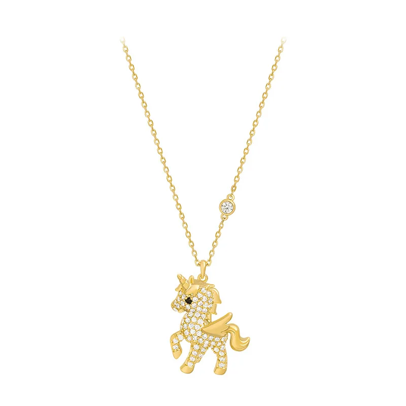

Korean Personality Simple Rhinestones Unicorn Pendant Necklace Gold Plated Crystal Animal Unicorn Necklace