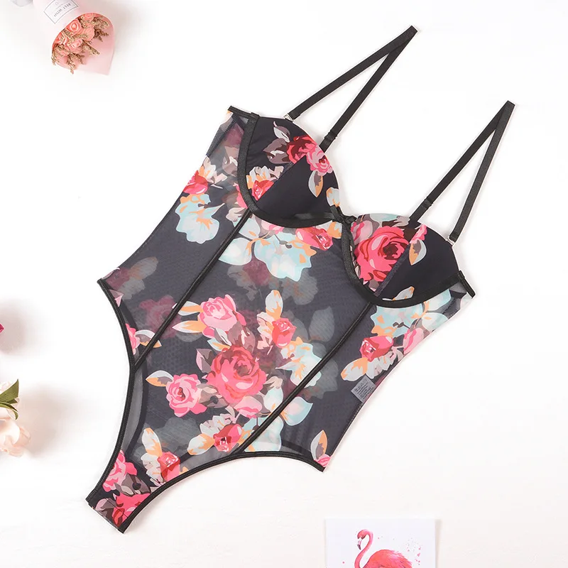 

Beautiful Flower Mesh Women Bodysui in Pink and Black, White, black