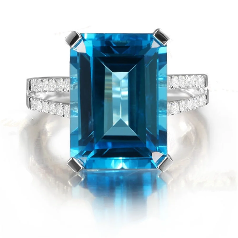 

S925 sliver Color Sapphire Topaz Diamond Sea Blue Women's Square Carat Gemstone Jewelry Bague Or Jaune Bizuteria Diamante ring