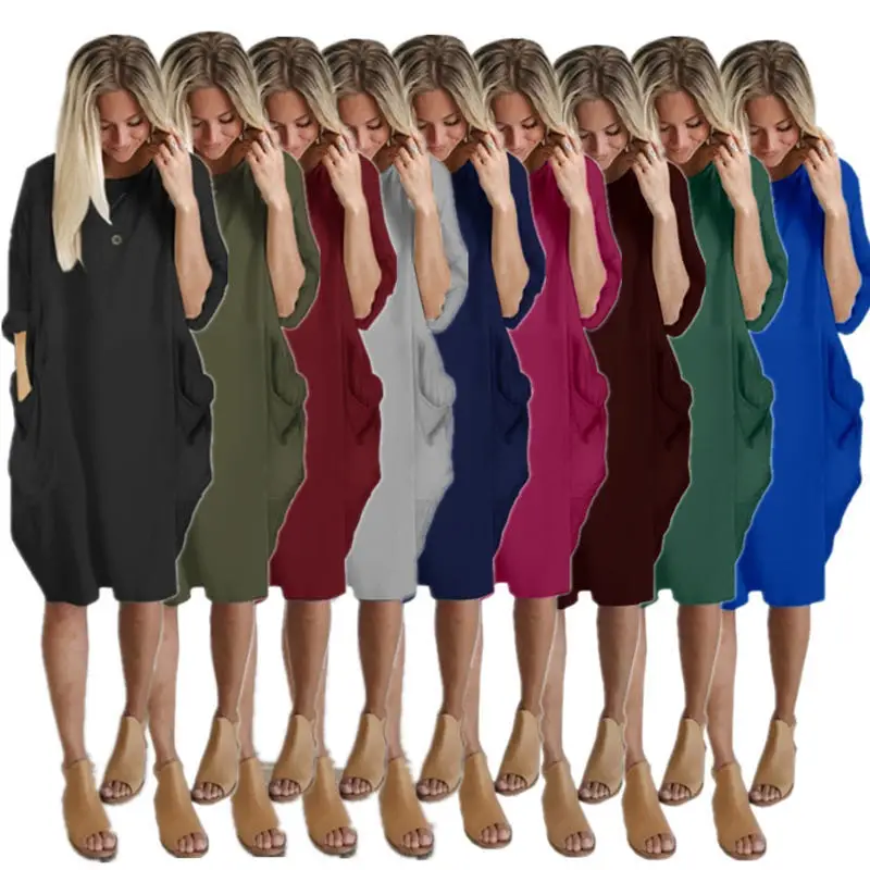 

Women Casual Loose Dress with Pocket Ladies Fashion O Neck Long Tops Female T Shirt Dress Streetwear Plus Size 5XL vestidos
