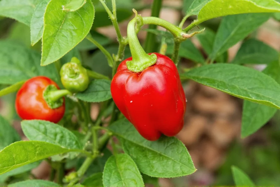 King of the North pepper plant showing mature red peppers growing on bush with characteristic wrinkled texture