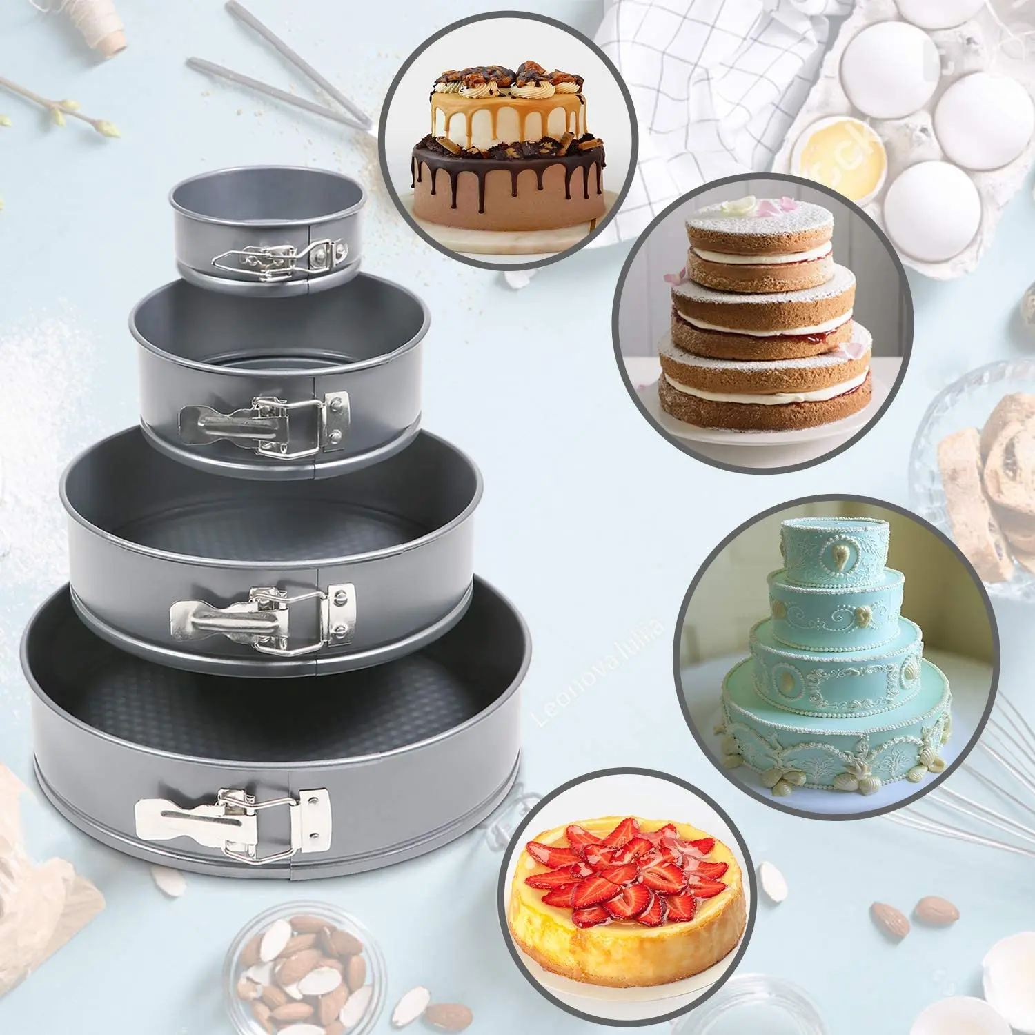 

4 Pack Springform Pan Set - 4.5, 7, 9.5, 11 Inches Cheesecake Pans, Round Baking Pan, Nonstick Bakeware, Cake Mold, Black or gray