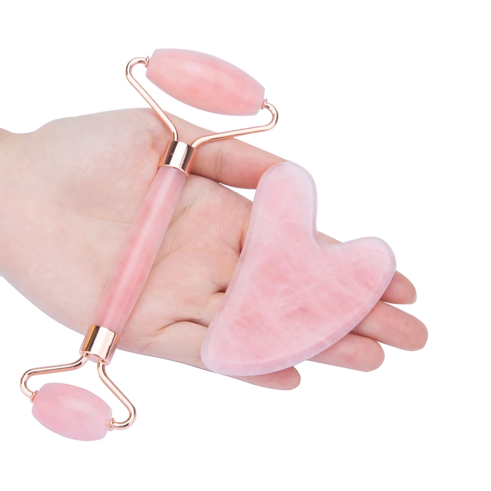 

Pink Jade Roller Massager Gua Sha Rose Quartz Roller Vibrating For Face Roller