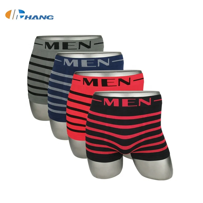 

Top Selling Nylon Seamless Stripe MEN LOGO Brief Boxers Underwear for Wholesale, Bule, gray, red, black
