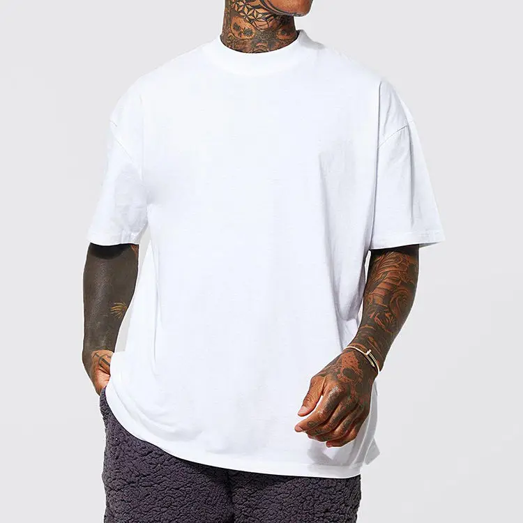 Men's Heavy Cotton t Shirt High Quality Custom LOGO Desgin Blank Oversized Drop Shoulder Rib O-neck Tshirt for Men