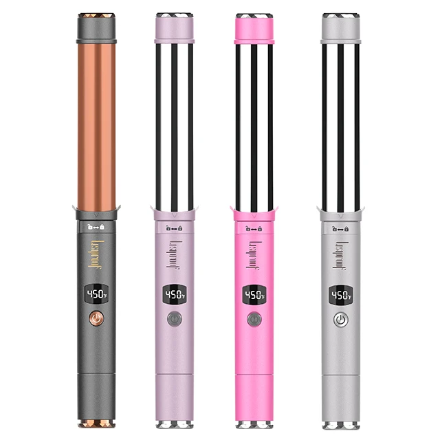 

2021 new design Auto digital display pink Cordless Rotating Magic hair curling iron hair straightener curler, Black, pink, sliver, purple