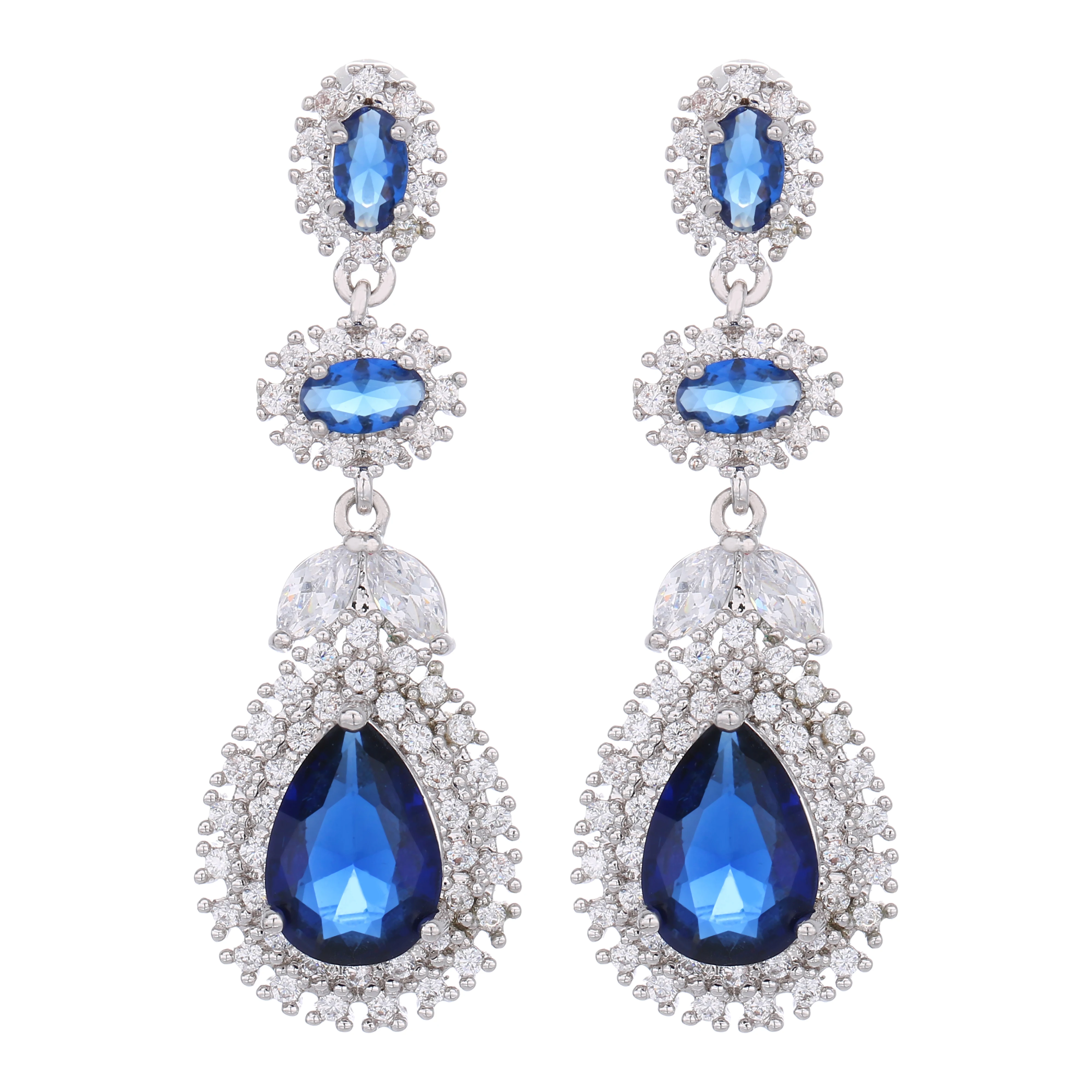 

Sapphire CZ Crystal Luxury Bridal Wedding Long Big Teardrop Earrings Jewelry For Women Gift