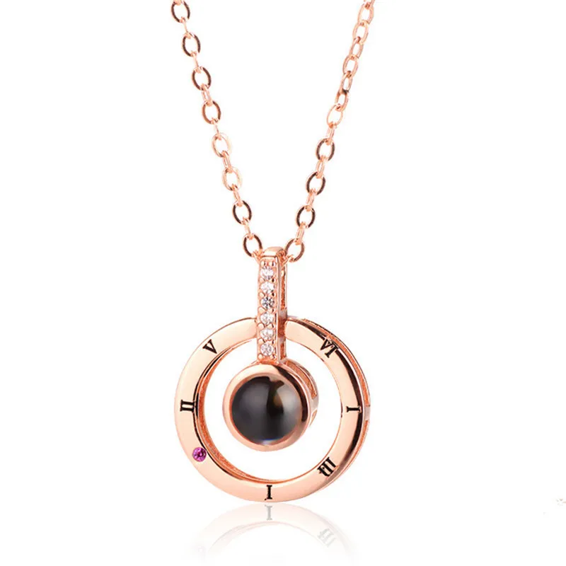 

New rose gold silver plated 100 languages I love you projection necklace