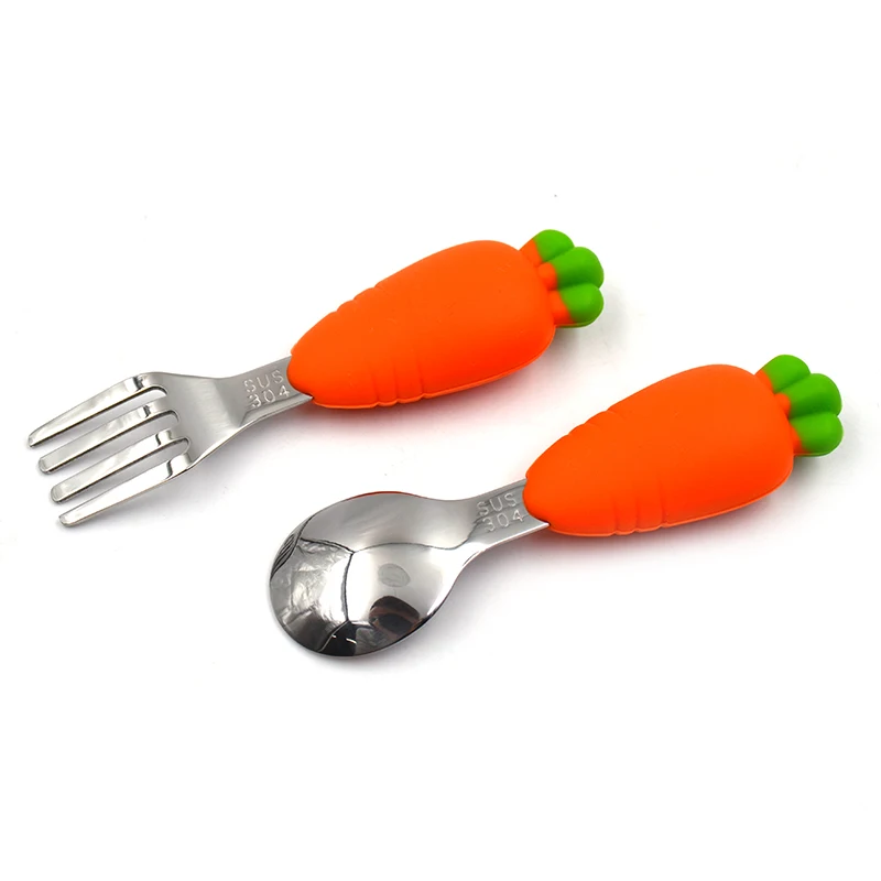 

silicon carrot handle baby stainless steel cutlery set