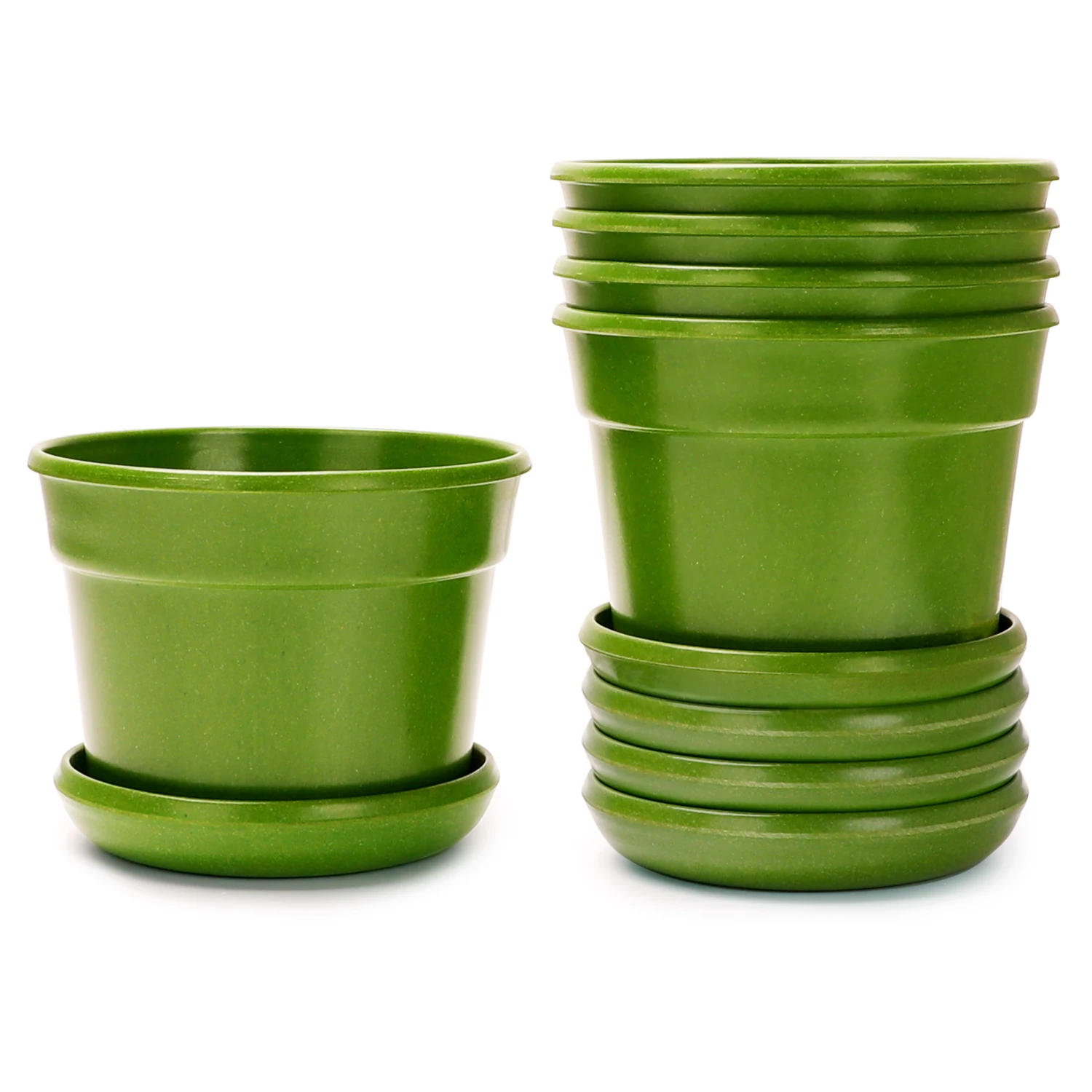 

Wholesale Home Gardening Plastic Green Planter With Tray Bamboo Fibre Flower Pot Set