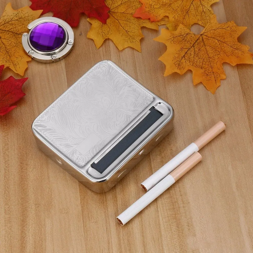 

New Creative Design 88*79*22mm Metal Automatic Cigarette Tobacco Weed Smoking Smoke Roller Rolling Machine Box Case Tin, As photo