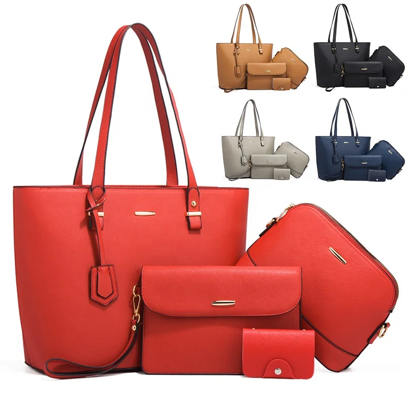 

New Vintage Fashion Women Quilted Shoulder Crossbody 4 Piece Bag Set Leather Tote Bag