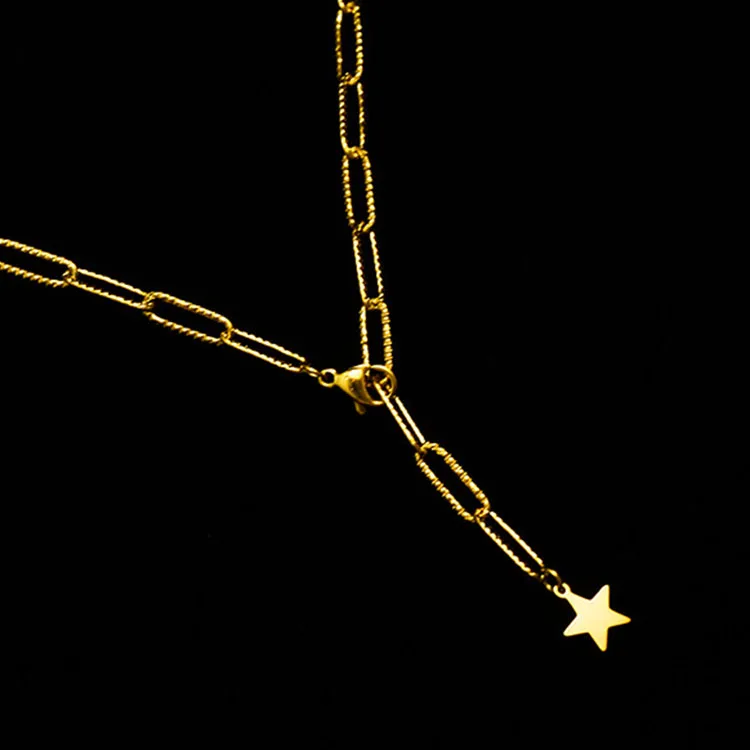 

Fashion High quality Gold plated Stainless Steel Chain Star Necklace, As photo