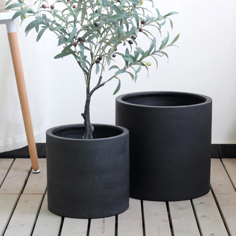 Large Modern Cylinder Cement Outdoor Planter Pot With Drainage Hole And