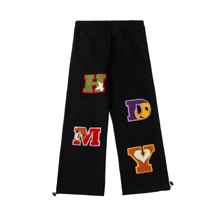 

Hip Hop custom chenille embroidery french terry sweatpants loose street wear 100% cotton sweatpants